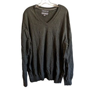 Eddie Bauer Sweater Men 2XL Cotton Merino Wool Long Sleeve V Neck Pullover Gray
